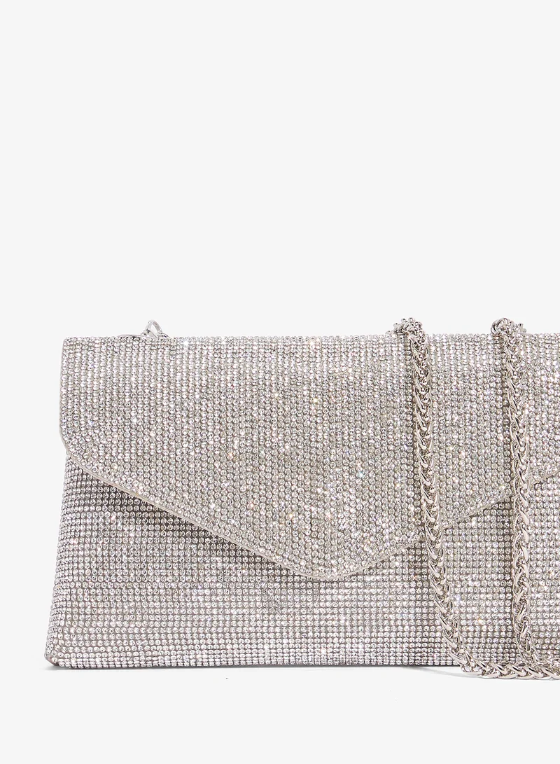 Khizana Silver Rhinestone Embellished Detailed Silver Clutch for Women | Best Price UAE